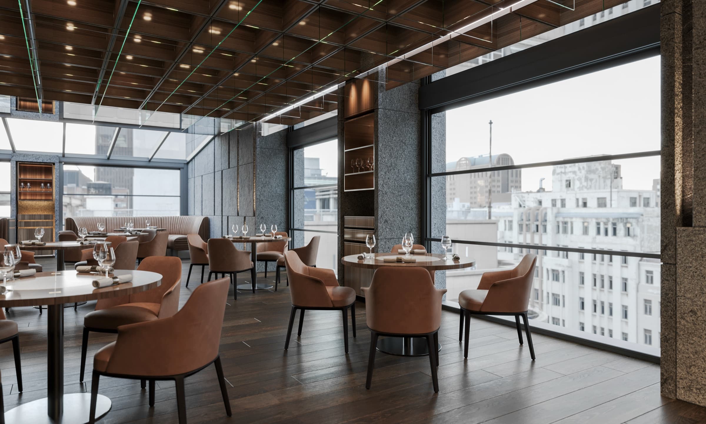 Giyotin cam ile açılan restoran cephesi
